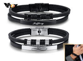 Foto van Sieraden vnox customized leather bracelets for men black beads charm bangle layered pu wristband cas