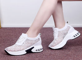 Foto van Schoenen summer breathable mesh chunky platform sneakers women lace floral hollow out white shoes wo