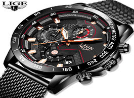 Foto van Horloge 2020 ligenew mens fashion casual watch for men date quartz wrist sport chronograph mesh stee