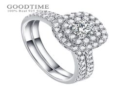 Foto van Sieraden fashion 925 sterling silver ring princess zircon engagement wedding bride set jewelry rhine
