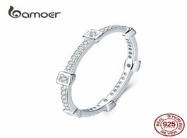 Foto van Sieraden bamoer square geometric stackable finger rings for women clear cz 925 sterling silver engag