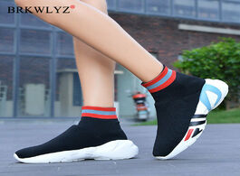 Foto van Schoenen high top casual sock shoes woman woven vulcanized sneakers vrouw soft outdoor walking train