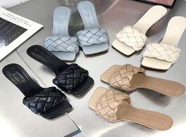 Foto van Schoenen luxury women pumps weave fine heel summer sandals low heels slippers prom platform beige 20
