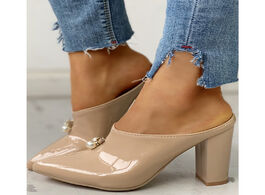 Foto van: Schoenen new women summer pearl square high heels patent leather gladiator pumps office sandals part