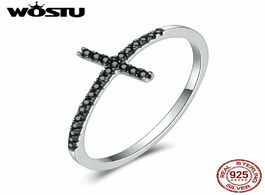 Foto van Sieraden wostu 100 pure 925 sterling silver belief cross finger rings with black zirconia stone for 