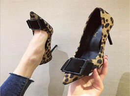 Foto van Schoenen high heels shoes women pumps flock leopard black buckle print sexy stilettos 9cm 6cm party 