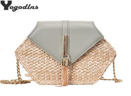 Foto van Tassen vip hexagon mulit style straw leather handbag women summer rattan bag handmade woven beach ci