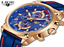 Foto van Horloge lige new creative design blue watches men luxury quartz wristwatch stainless steel chronogra