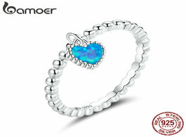 Foto van Sieraden bamoer s925 sterling silver cz deep blue heart finger ring for women plated platinum engage