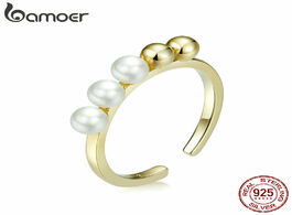 Foto van Sieraden bamoer 925 sterling silver round beads and pearl open adjustable finger rings for women gol