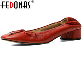 Foto van Schoenen fedonas fashion butterfly knot red women s shoes genuine leather pleated thick heels pumps 