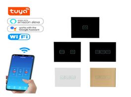 Foto van Elektrisch installatiemateriaal eu standard tuya 1 2 3gang wifi wall light touch switch for google h