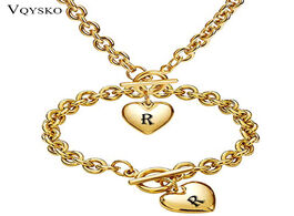 Foto van Sieraden fashion woman letter a z engrave heart jewelry set gold color stainless steel oval rolo cha