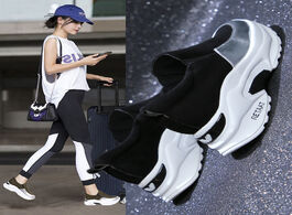 Foto van Schoenen 2020 spring women casual leather flats wedge platform sneakers cutouts slip on moccasins sh