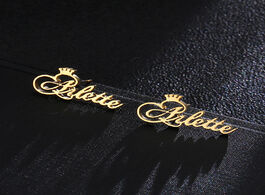 Foto van Sieraden name crown earrings for women fashion jewelry custom rose gold stainless steel fine stud bi