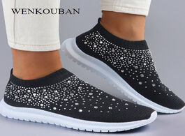 Foto van Schoenen summer sneakers women flat shoes crystal fashion bling casual slip on sock trainers ladies 