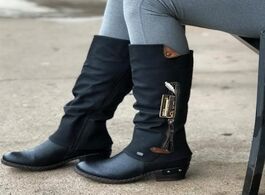Foto van Schoenen women boots western cowboy punk knee high winter autumn shoes side zipper low thick heel la