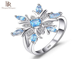 Foto van Sieraden bague ringen female fine jewelry aquamarine ring silver 925 for women flower snowflake blue