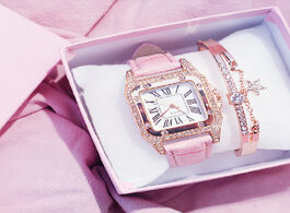 Foto van Horloge women diamond watch starry square dial bracelet watches set ladies leather band quartz wrist