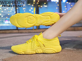 Foto van Schoenen fashion women sneakers yellow beige black platform shoes thick bottom casual breathable mes