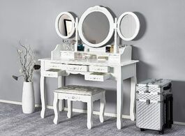 Foto van Meubels europe style bedroom dressing table furniture makeup mirror in mdf with 7 drawers and 3 oval
