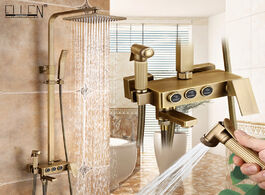 Foto van Woning en bouw antique bronze rain shower set with bidet spray bathroom rainfall faucet soild brass 