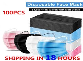 Foto van Beveiliging en bescherming 100pcs mask disposable three layer nonwove anti dust mouth windproof face