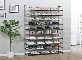 Foto van Meubels 10 tier shoe cabinet black steel frame large capacity rack home furniture 100x30x176cm hwc