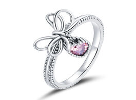 Foto van Sieraden wostu bowknot ring 100 original 925 sterling silver pink heart bow rings fingers for women 