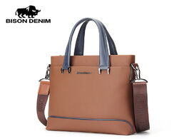 Foto van Tassen bison denim fashion men bag genuine leather handbag shoulder bags business