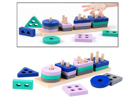 Foto van Speelgoed wooden geometric shapes stacking shape sorter sorting toy game montessori materials educat