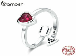 Foto van Sieraden bamoer real 925 sterling silver red heart and love arrow clear cz finger rings for women we