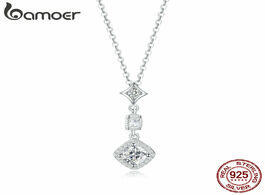 Foto van Sieraden bamoer geometric silver wedding necklace for women sterling 925 clear cz statement engageme