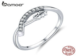 Foto van Sieraden bamoer 925 sterling silver leaf finger rings for women clear cz paved korea style hypoaller