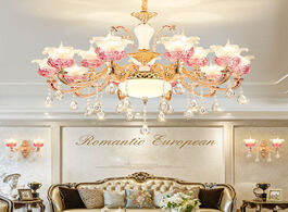Foto van Lampen verlichting hanging crystal golden chandelier pendant lamp suspension led light pink for bedr