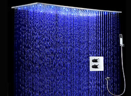 Foto van Woning en bouw luxury bathroom ceiling led shower set 500 1000mm 304 sus brushed large rain head pan