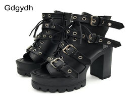 Foto van Schoenen gdgydh urtal high heel rivet shoes platform womens pumps ankle strap slingback square toe g