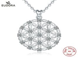 Foto van Sieraden eudora sterling silver flower of life pendant necklace with free box elegant jewelry for wo
