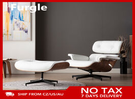 Foto van Meubels furgle classic style chaise chair black walnut color with white leather modern lounge ottoma