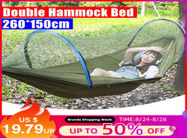 Foto van Meubels 2 person portable outdoor mosquito net 260x150cm parachute hammock camping hanging sleeping 