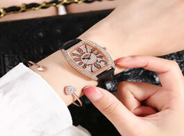 Foto van Horloge women s watch luxury fashion dress woman 2020 novel leather quartz rhinestone tonneau for gi