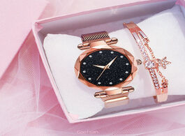Foto van Horloge luxury women watch fashion elegant magnet buckle vibrato purple ladies wristwatch starry sky
