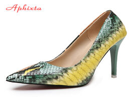 Foto van Schoenen aphixta snake prints leather pumps women shoes 10cm stiletto heels pointed toe office party
