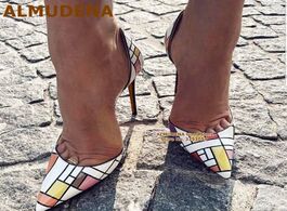 Foto van Schoenen almudena irregular checkered high heel pumps multi color patent leather plaided wedding sho
