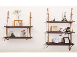 Foto van Huis inrichting wooden hanging shelf swing rope floating shelves 3 tier jute wall display rack dark 