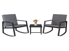 Foto van Meubels us warehouse 3 pcs rocking chairs set outdoor patio furniture with glass coffee table black 