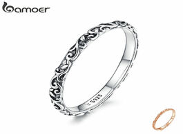 Foto van Sieraden bamoer engraved pattern ring real 925 sterling silver black tibetan small finger rings unis
