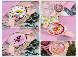 Foto van Horloge sailor moon theme student watches quartz women lovely anime pink s leather wrist watch hot g