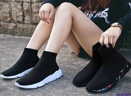 Foto van Schoenen women vulcanized shoes female socks trainers slip on stretch platform black sneaker 2020