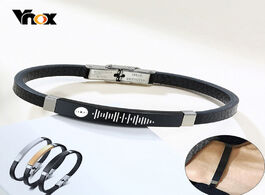 Foto van Sieraden vnox customize engrave men s slim bracelet black leather bangle personalized audio code nam